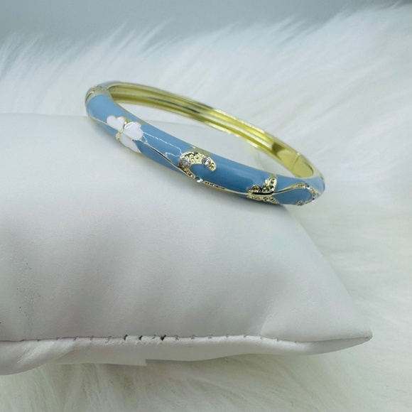 Flower Enamel Cloisonne Blue Bracelet Bangle - Picture 2 of 7